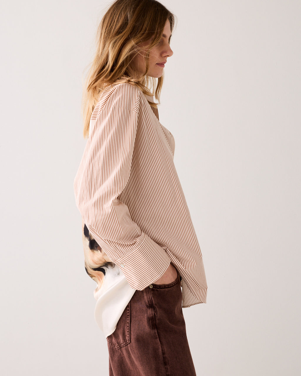 Overhemdblouse stoffenmix