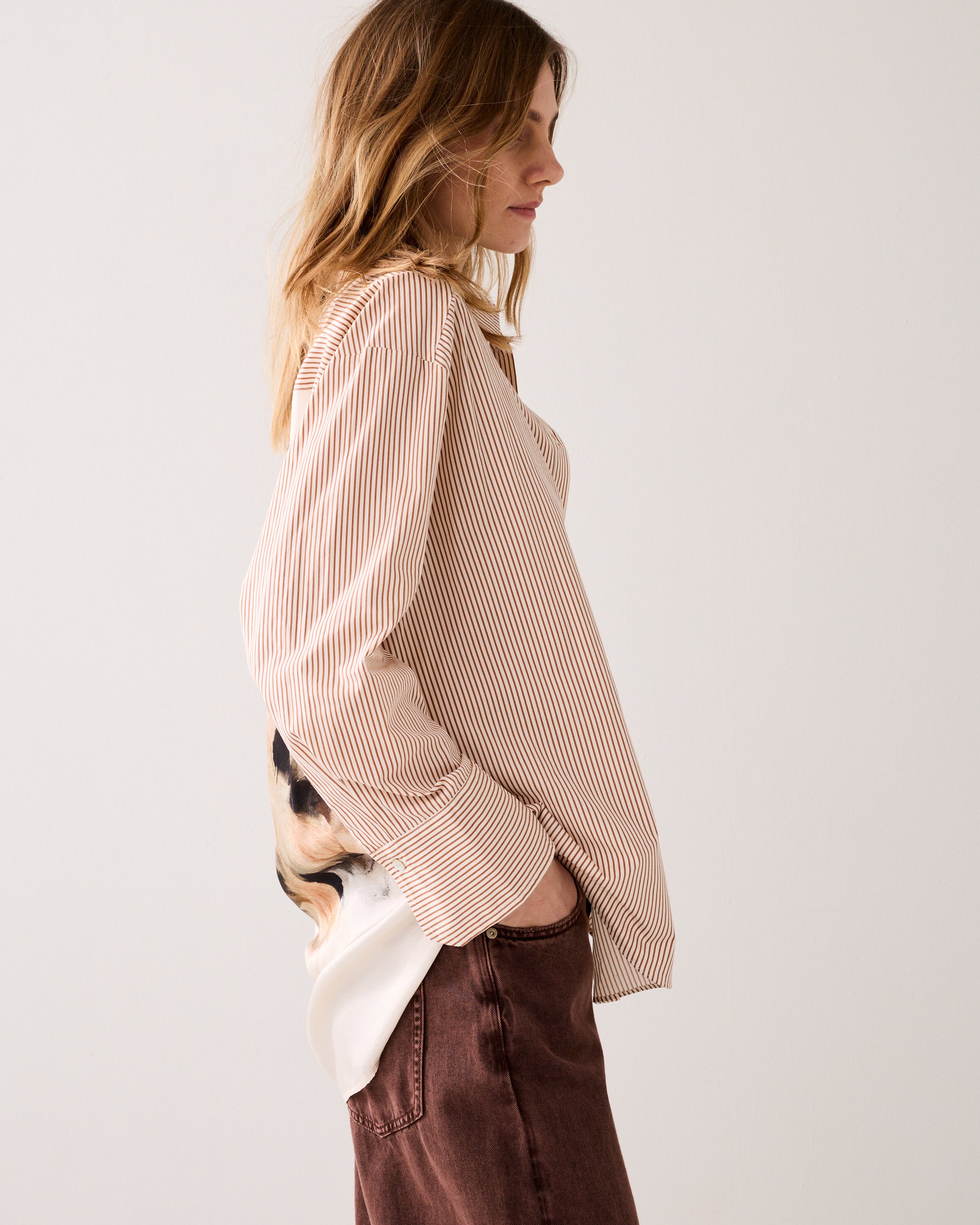 Overhemdblouse stoffenmix
