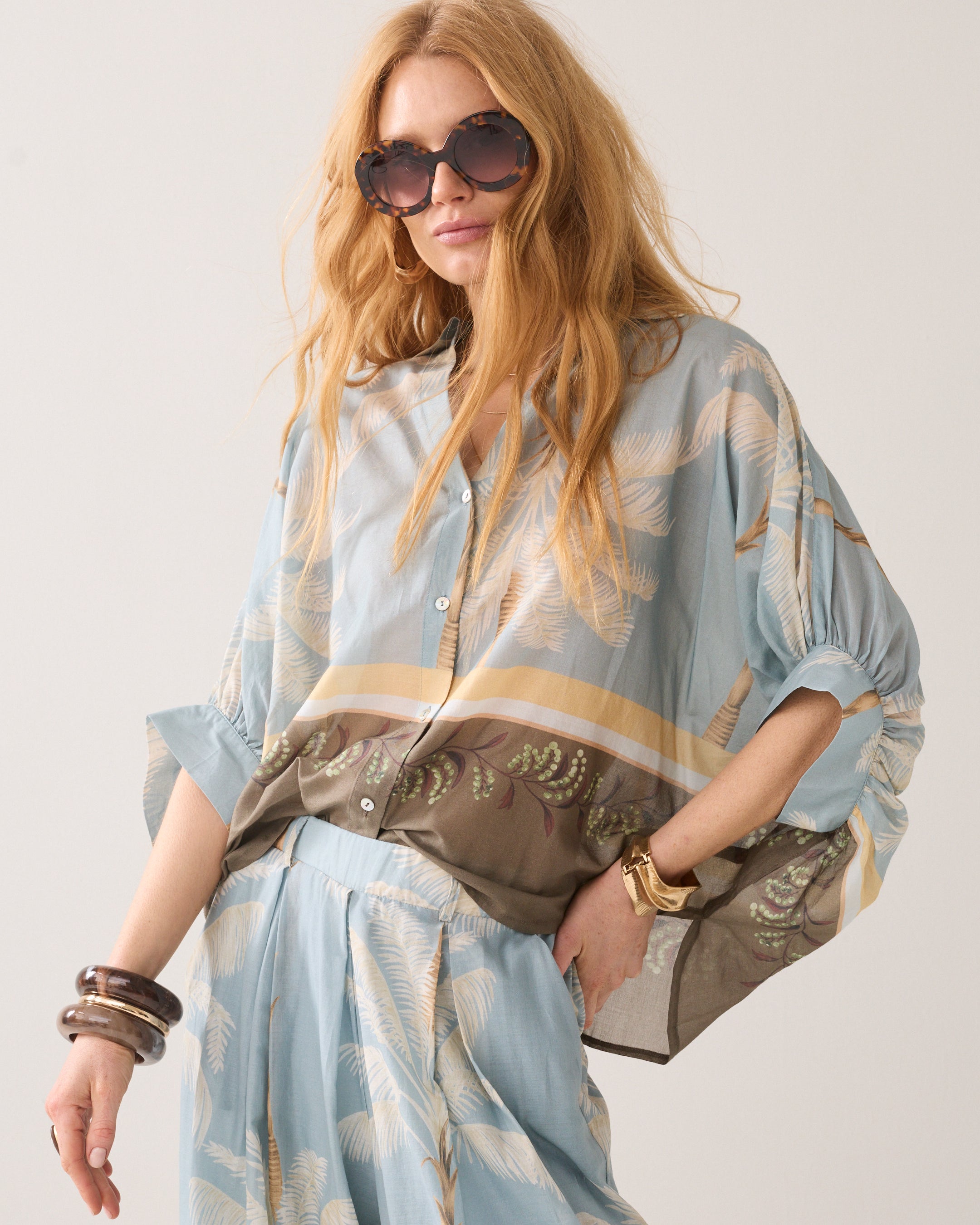 Transparante blouse strandprint