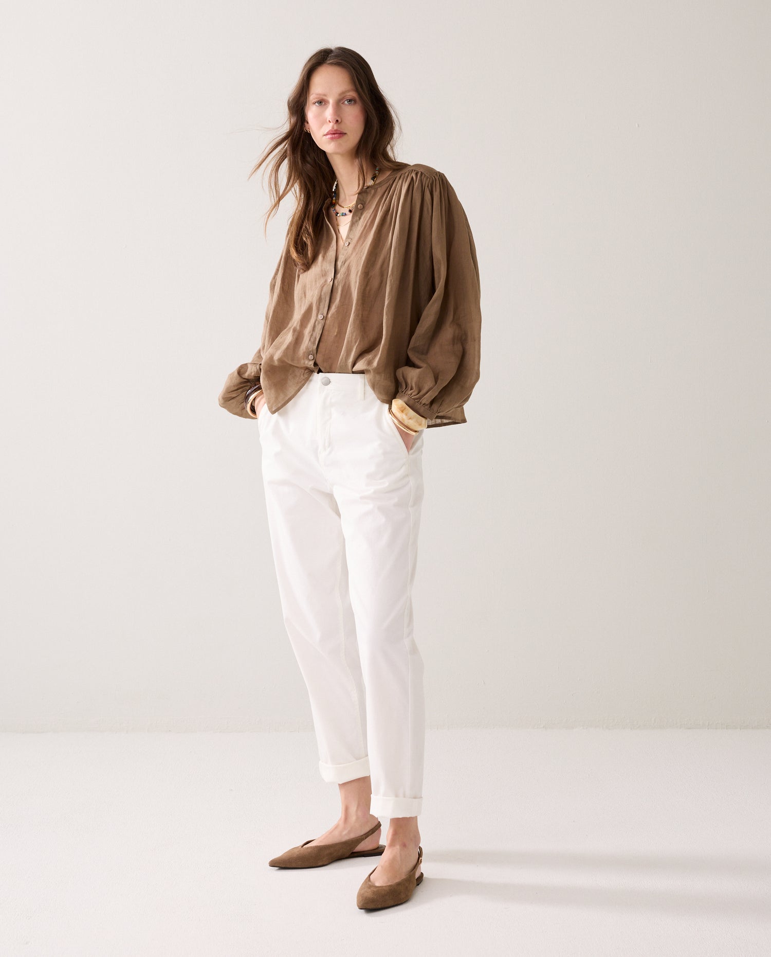 Korte blouse linnenlook