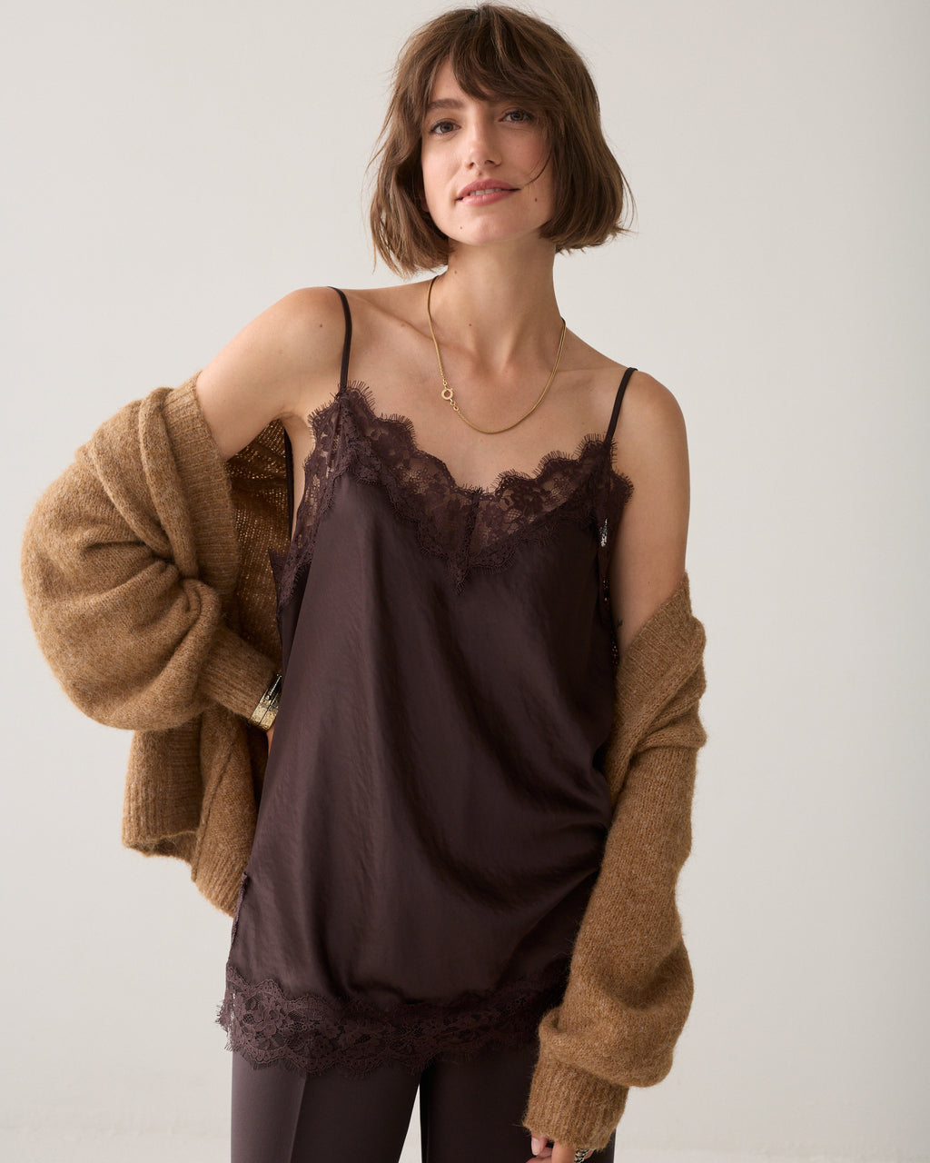 Satin singlet with lace