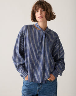 Denim blouse with bow