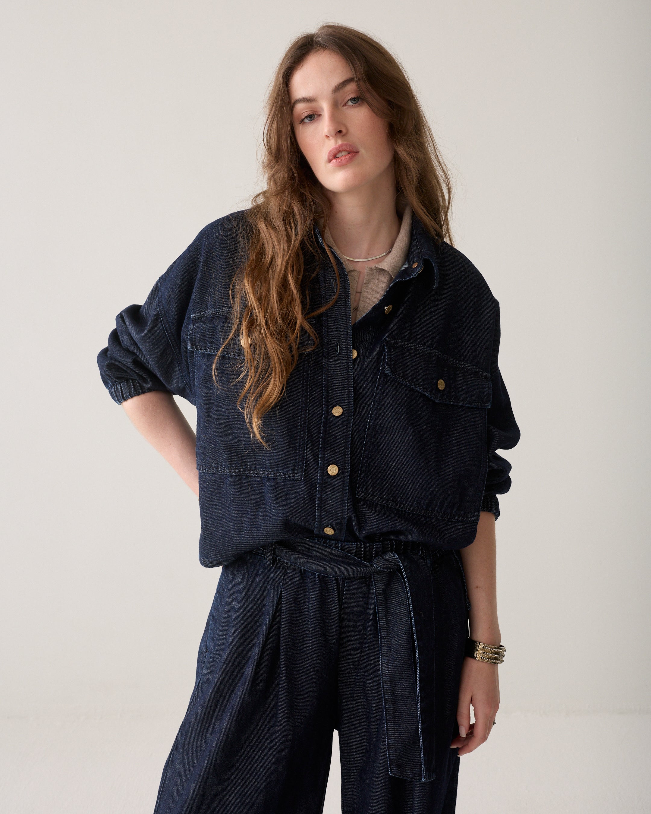 Kimono blouse denim look