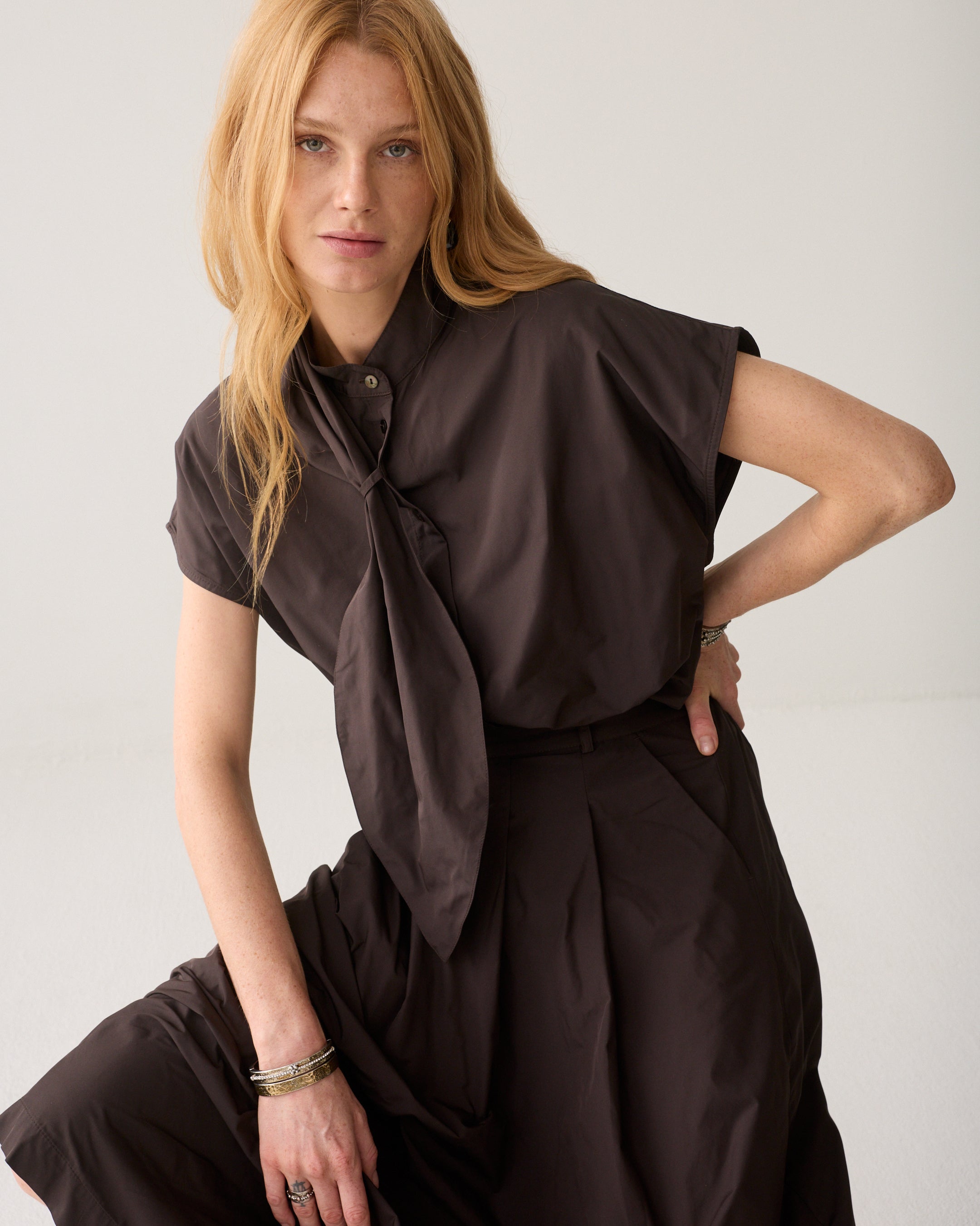 Taffeta shawl collar top