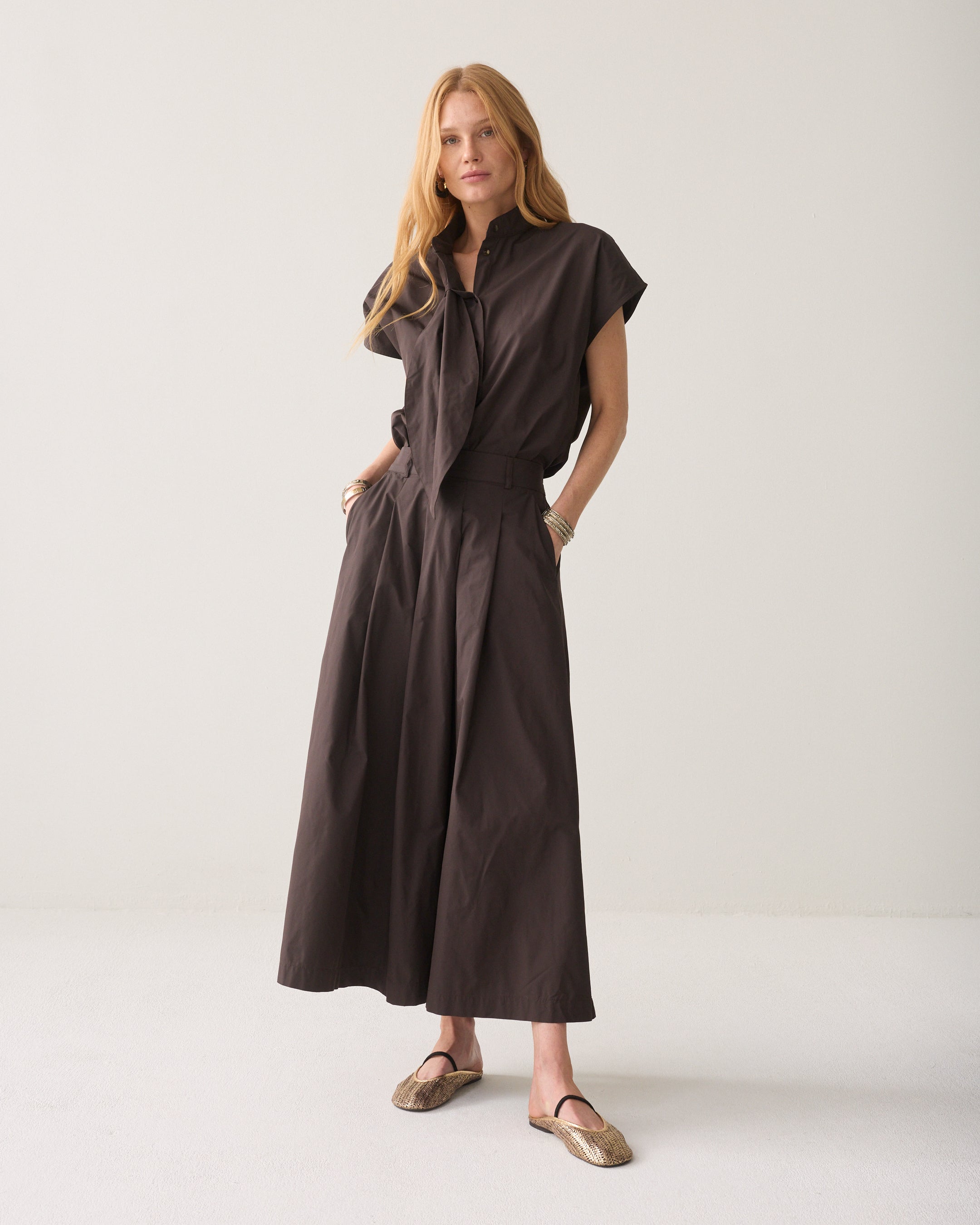 Taffeta shawl collar top