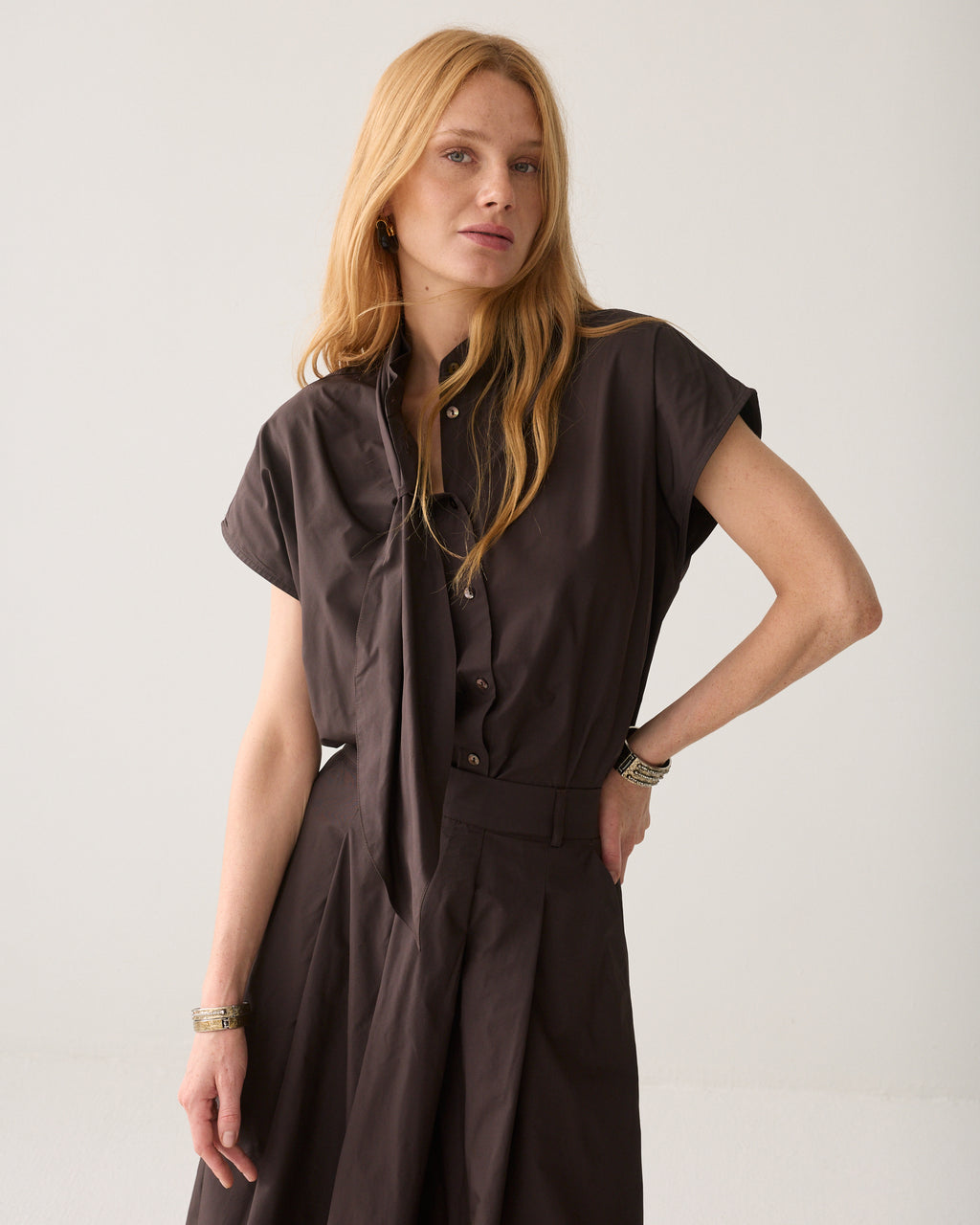 Taffeta shawl collar top