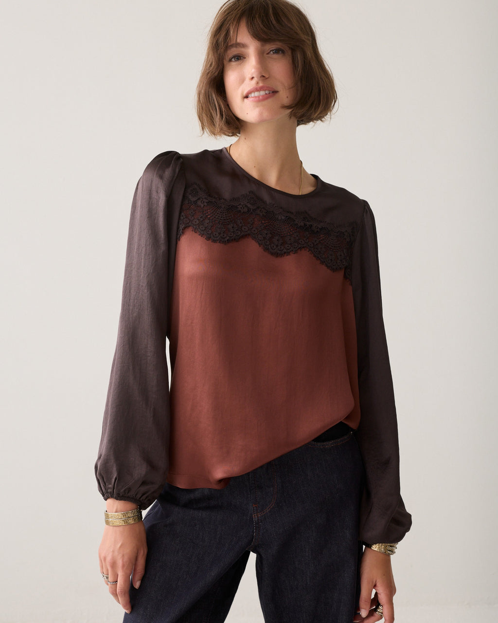 Two tone top met kant