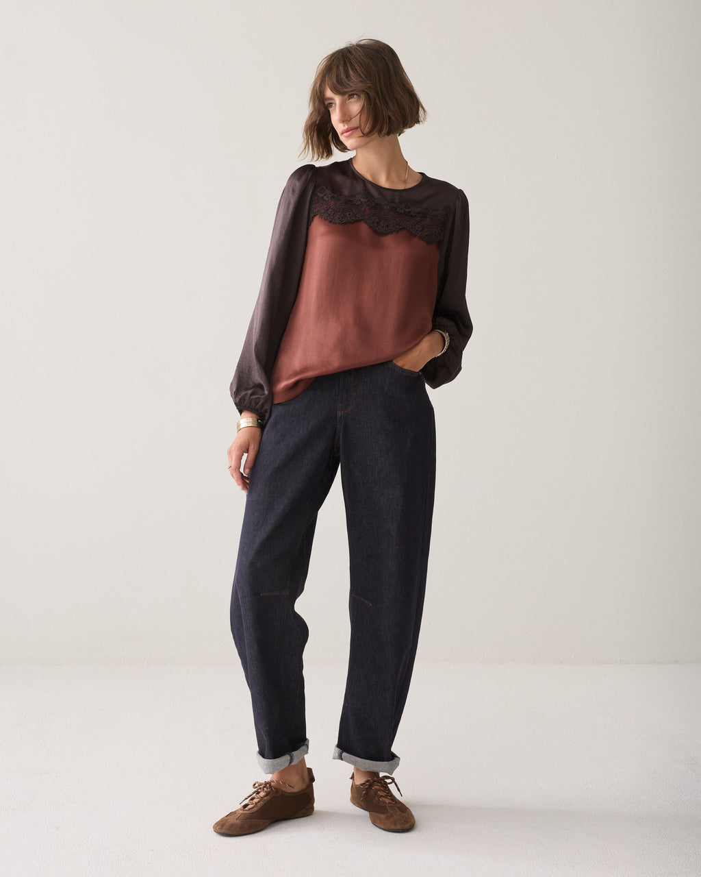 Two tone top met kant
