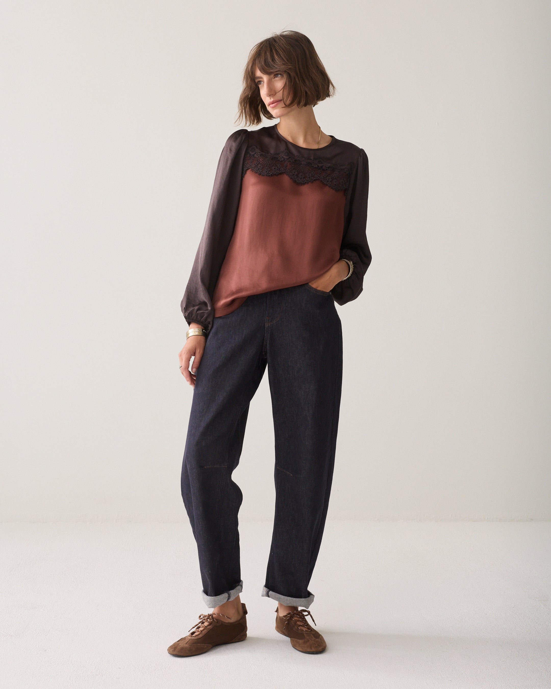 Two tone top met kant
