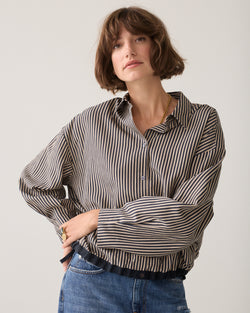 Striped blouse with drawstring