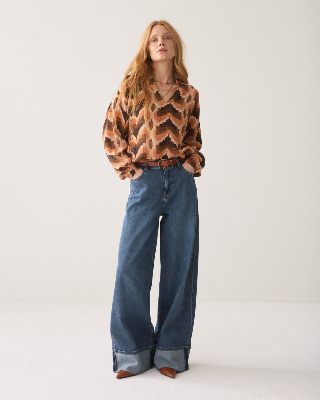 Top with geometric print