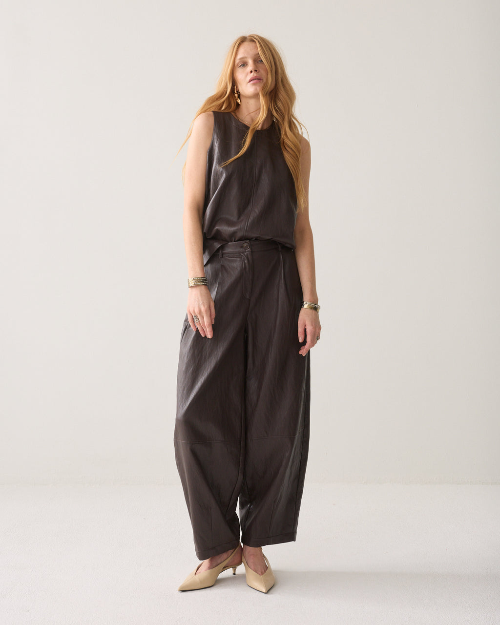 Faux leather top