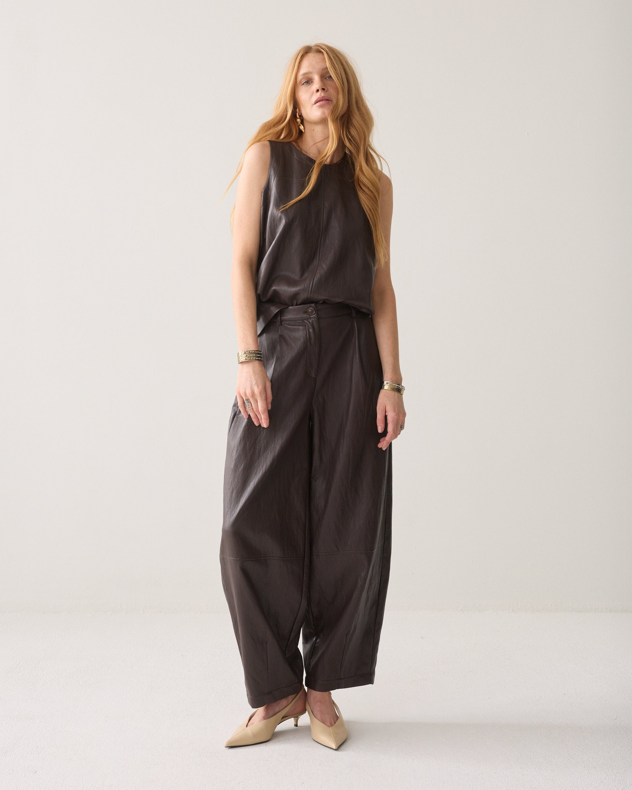 Faux leather top
