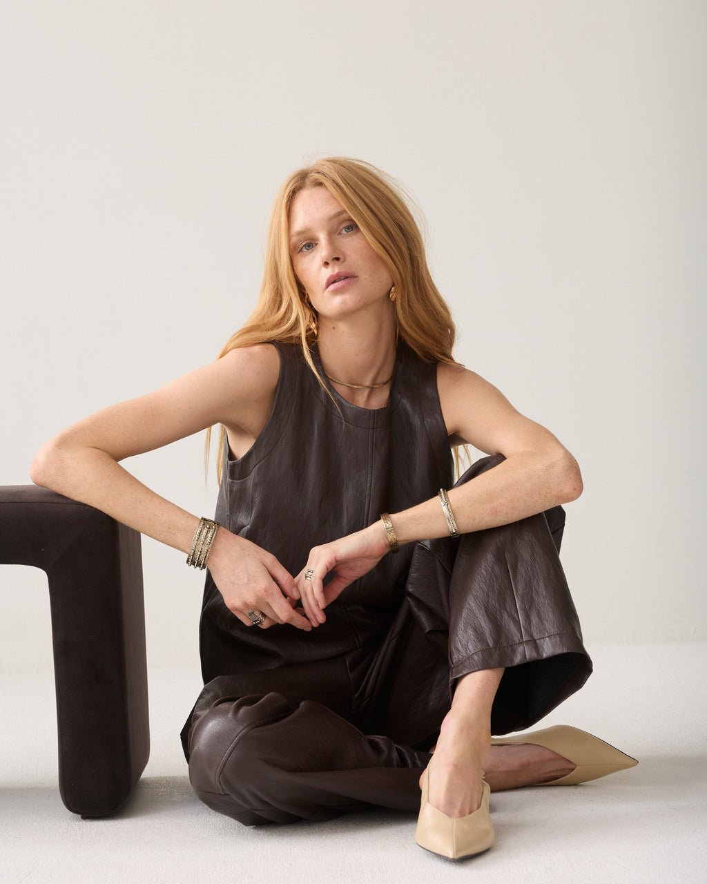 Faux leather top