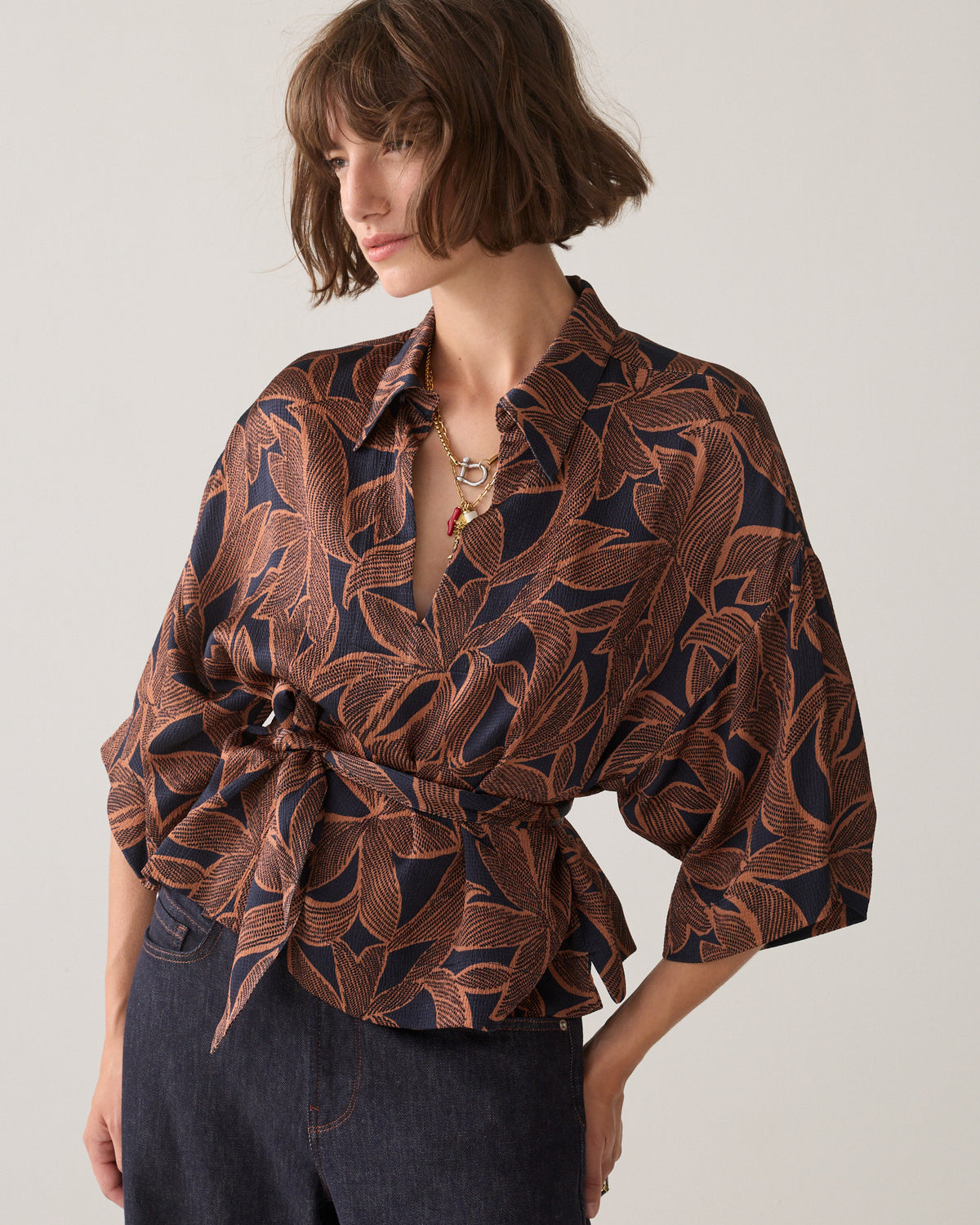 Top with abstract floral print