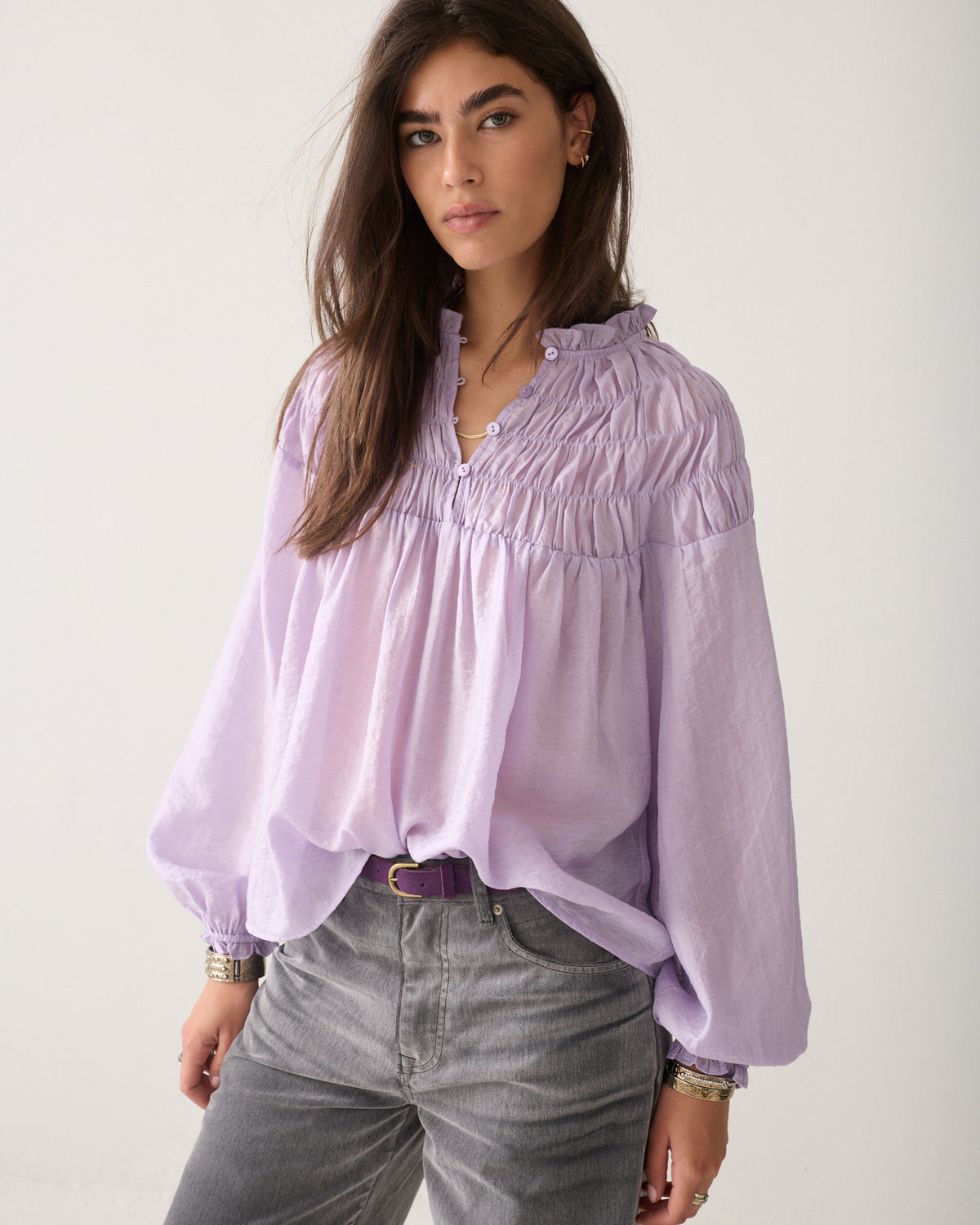 Smocked top with ruffles