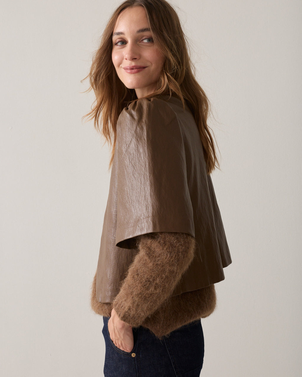 Faux leather blouse jacket
