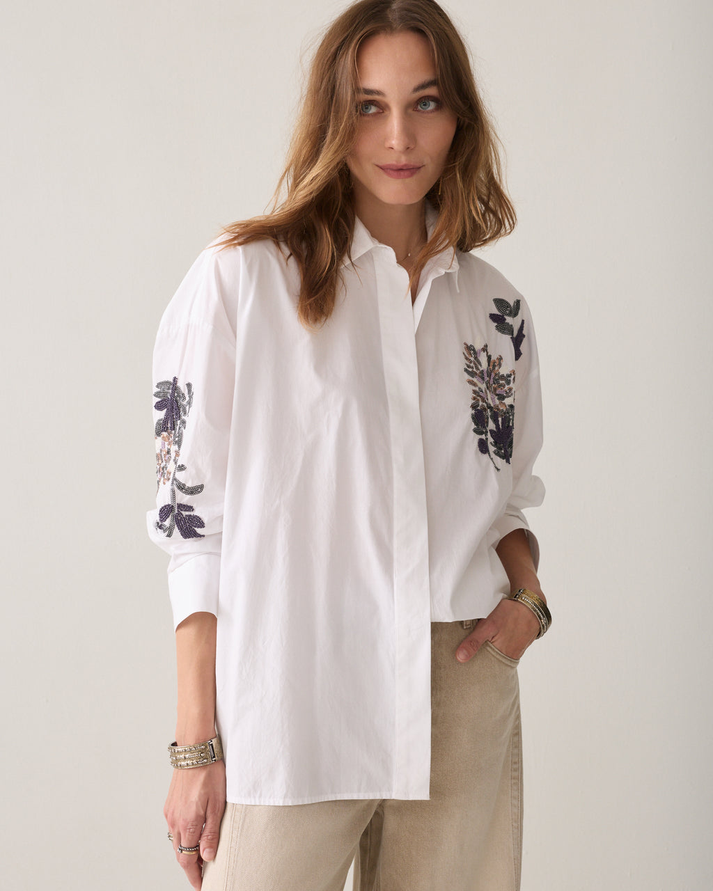 Boyfriend-Bluse mit Pailletten