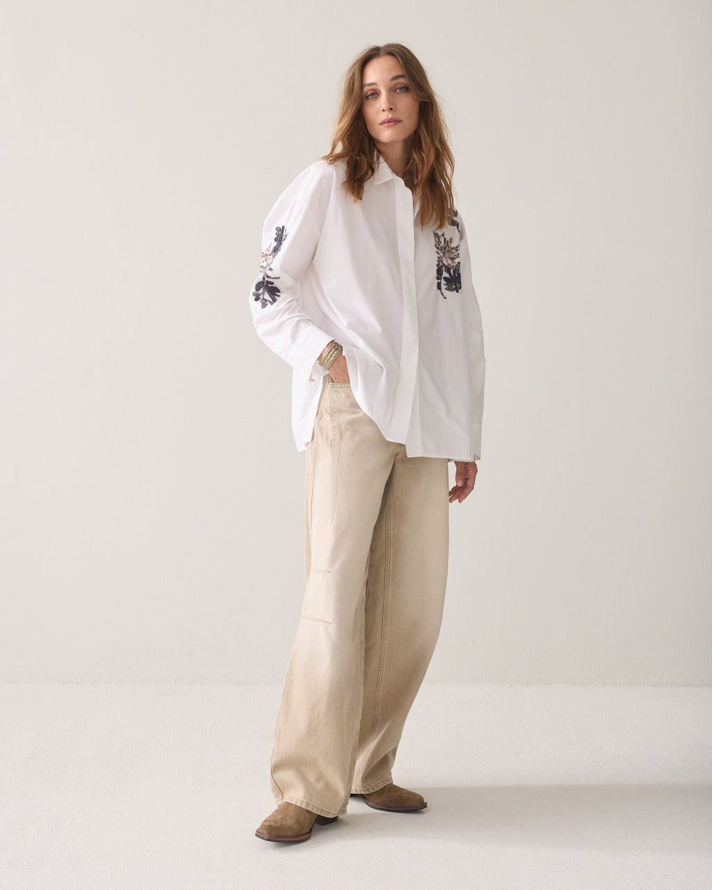 Boyfriend-Bluse mit Pailletten