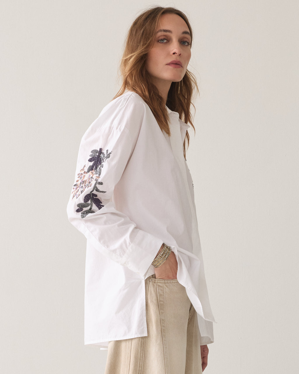 Boyfriend-Bluse mit Pailletten