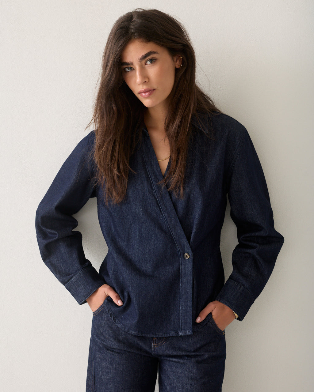 Denim blouse ballonmouw