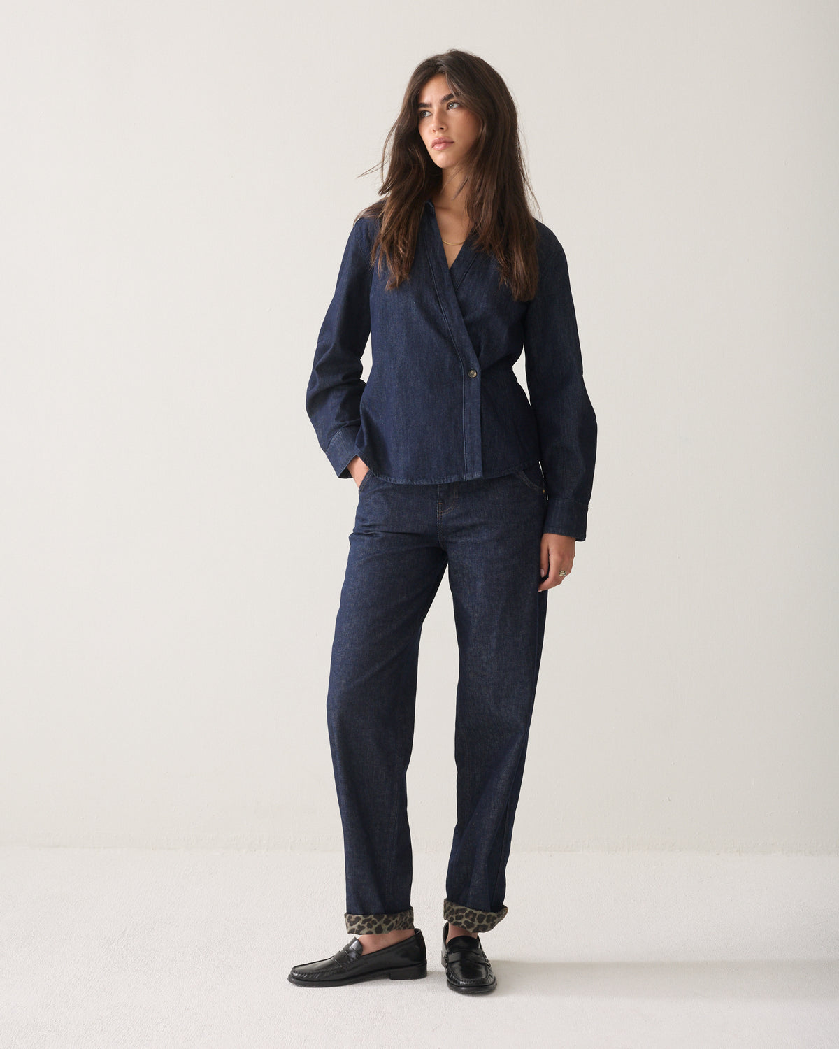 Denim blouse ballonmouw