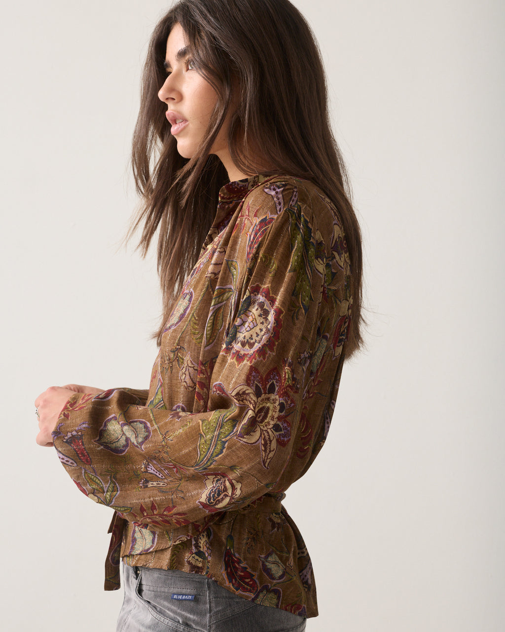 Wrap blouse with print