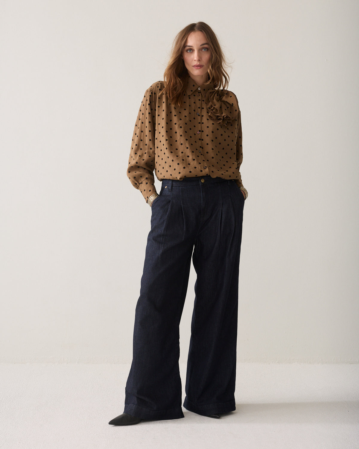 Blouse with flock polka dot print
