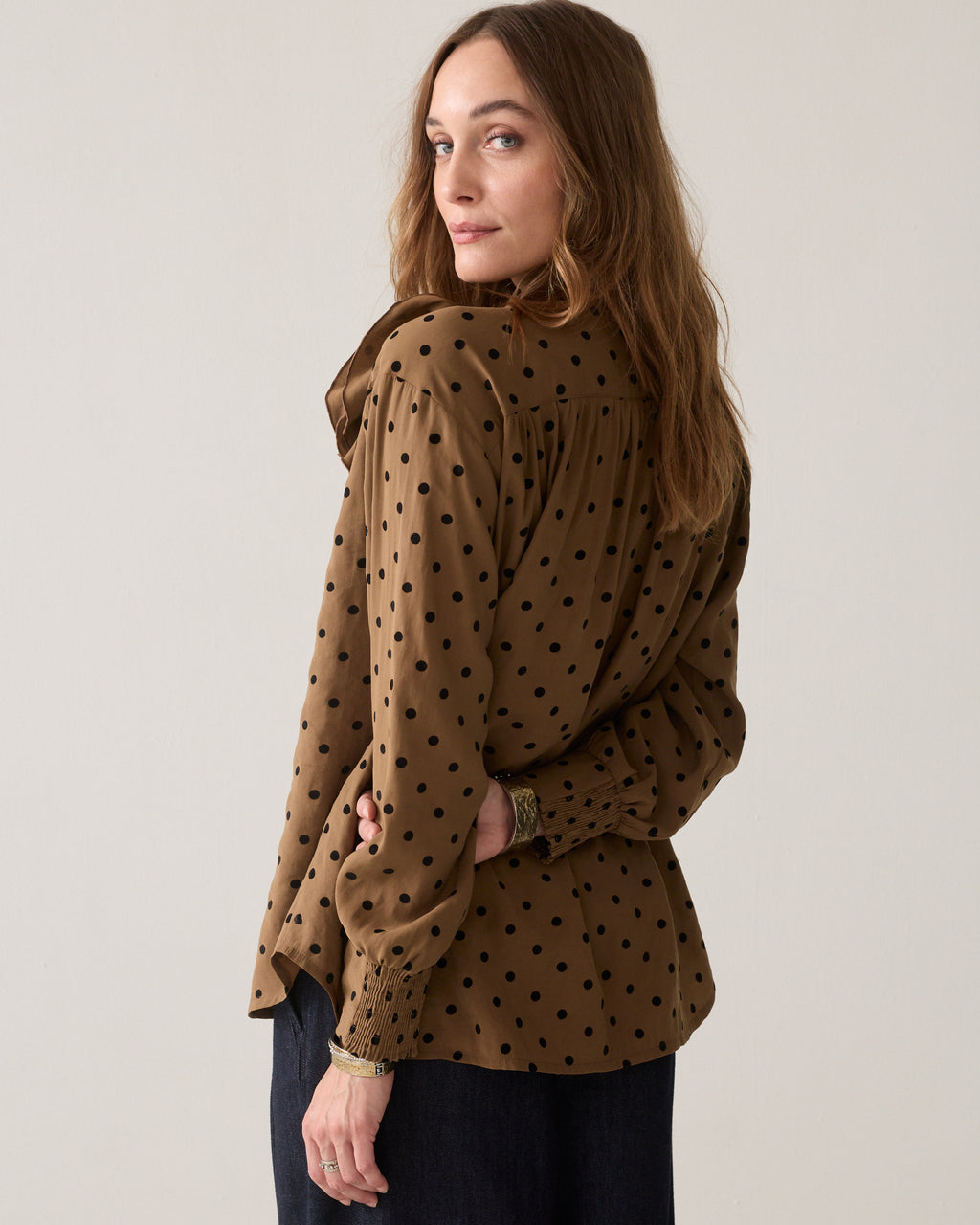 Blouse with flock polka dot print
