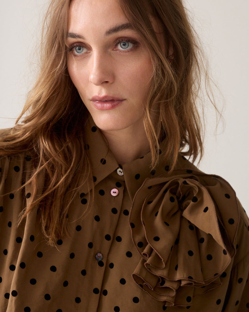 Blouse with flock polka dot print