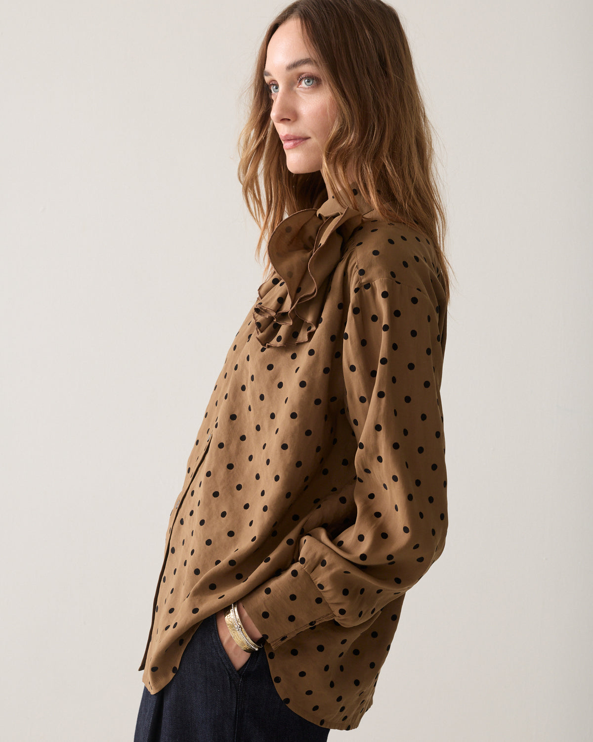 Blouse with flock polka dot print