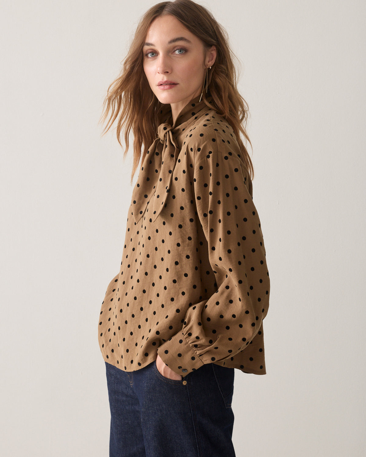 Boxy top with flock polka dot print