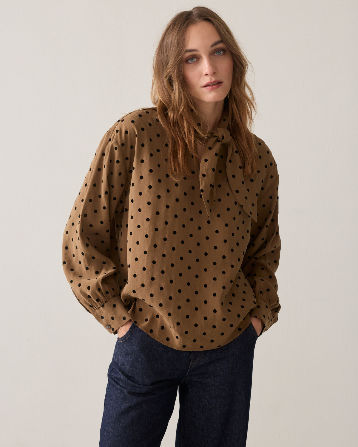 Boxy top with flock polka dot print