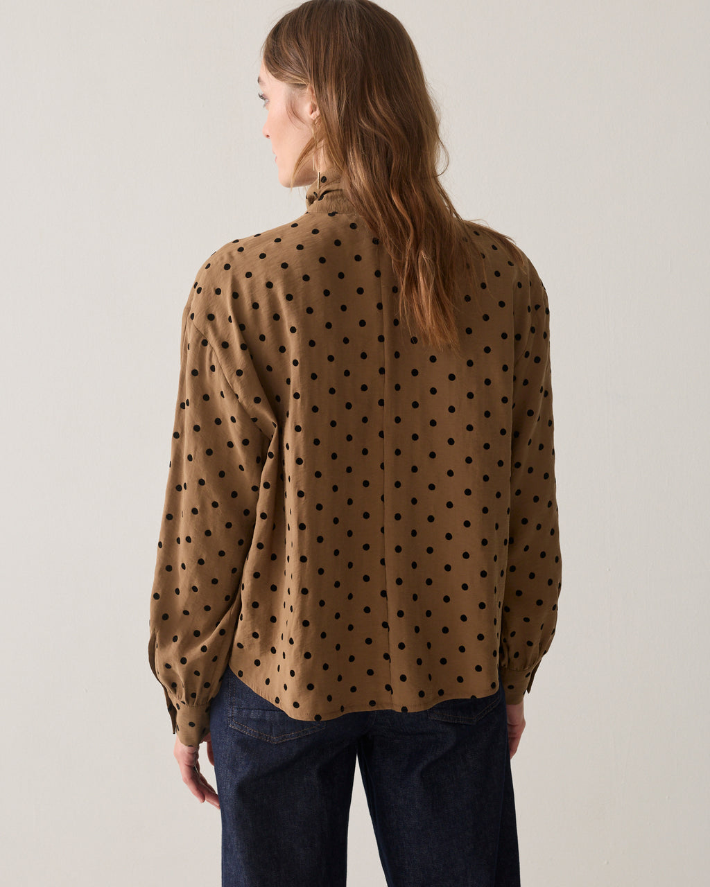 Boxy top with flock polka dot print