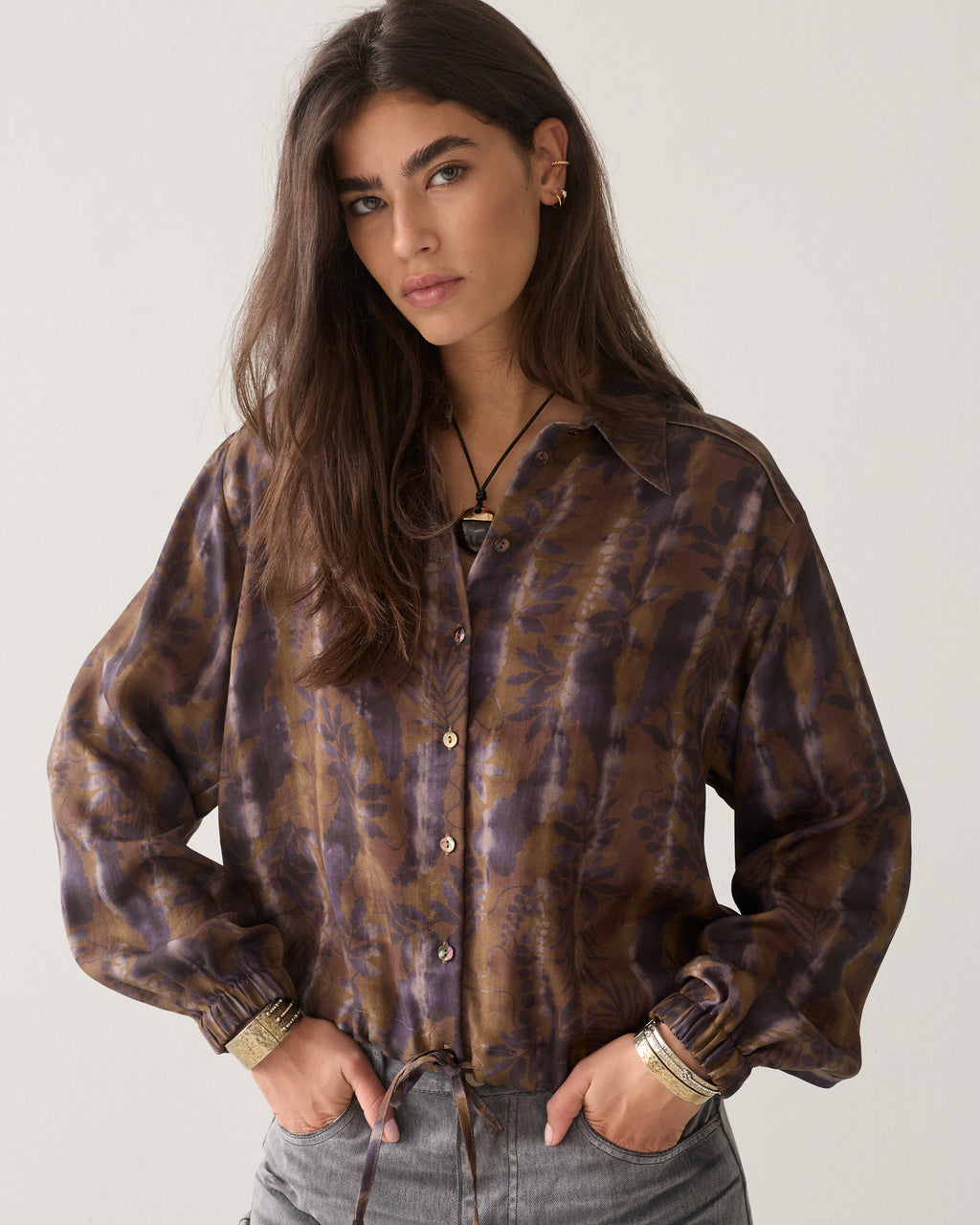 Misty flower cropped blouse