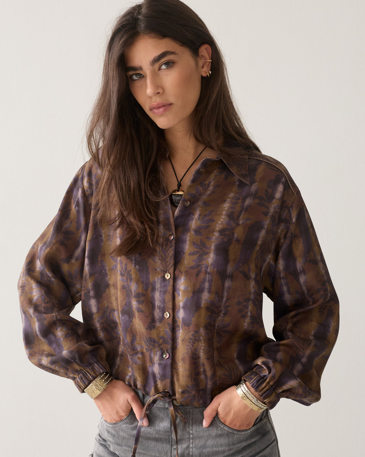 Misty flower cropped blouse