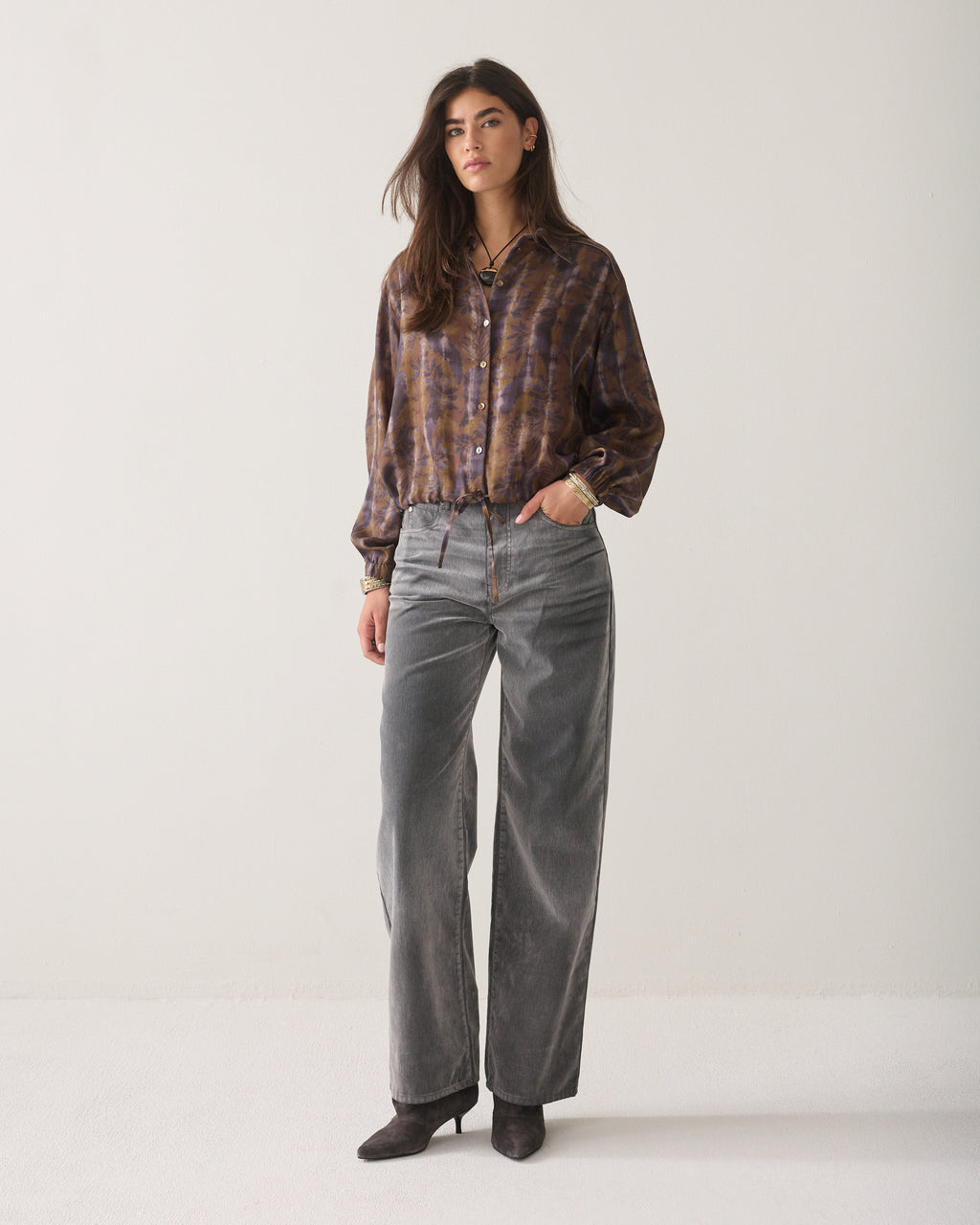 Misty flower cropped blouse