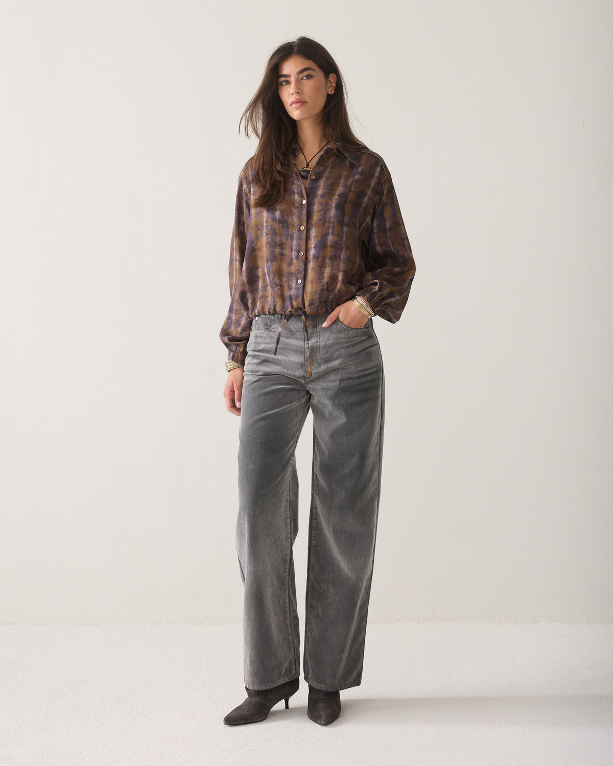 Misty flower cropped blouse