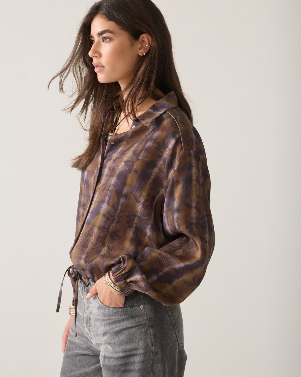 Misty flower cropped blouse