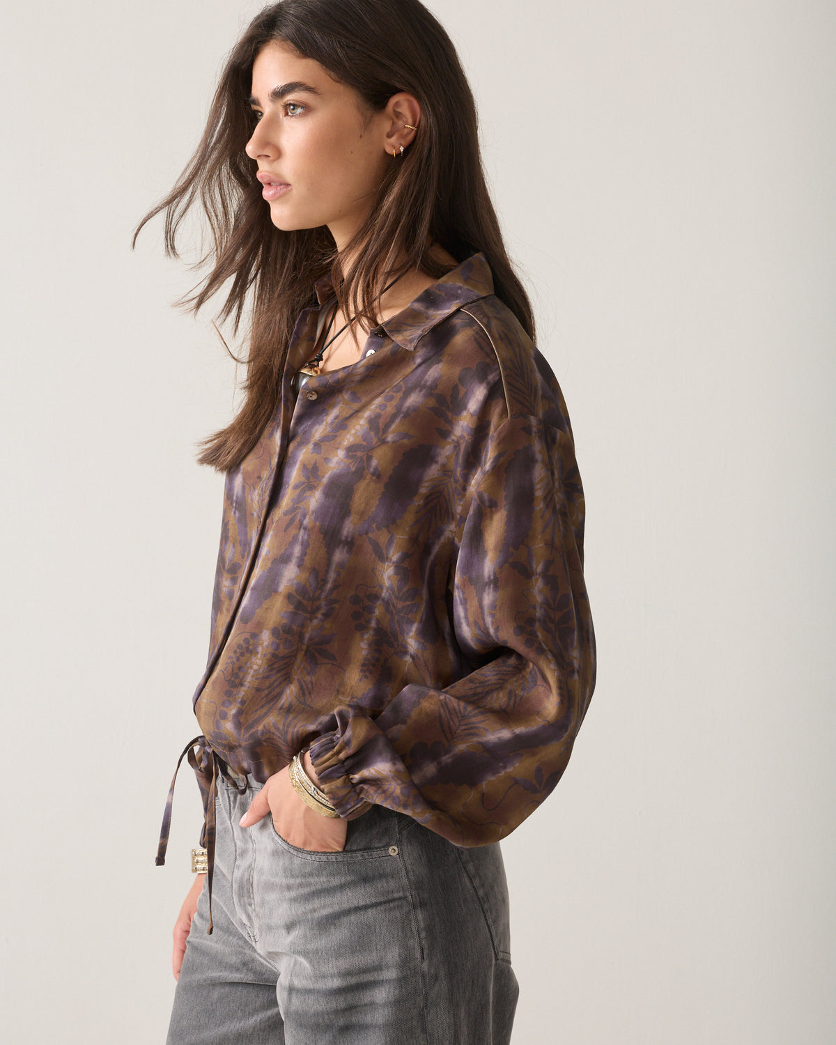 Misty flower cropped blouse