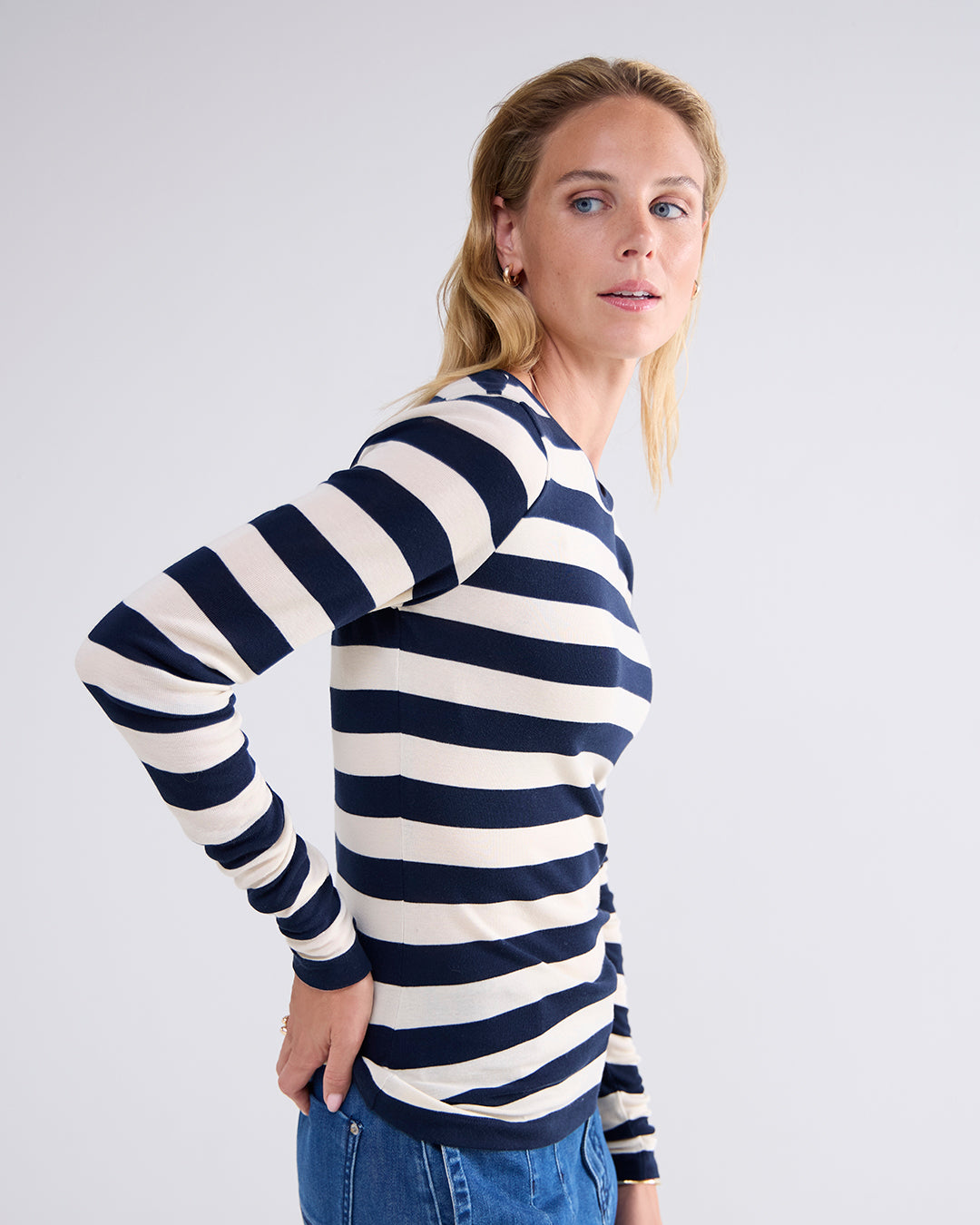 Round neck Sheer Jersey Stripe