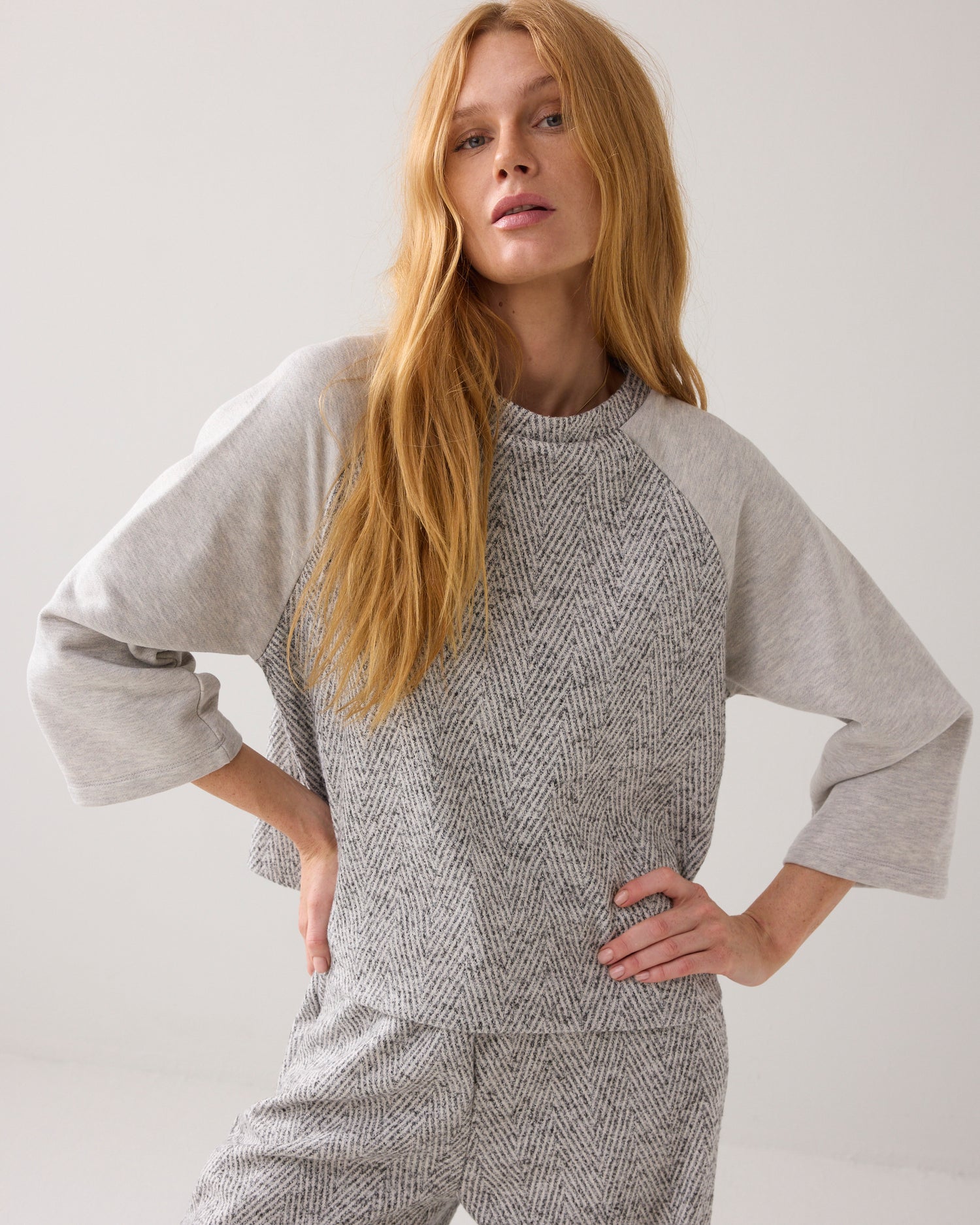 Boxy sweater met visgraat jacquard