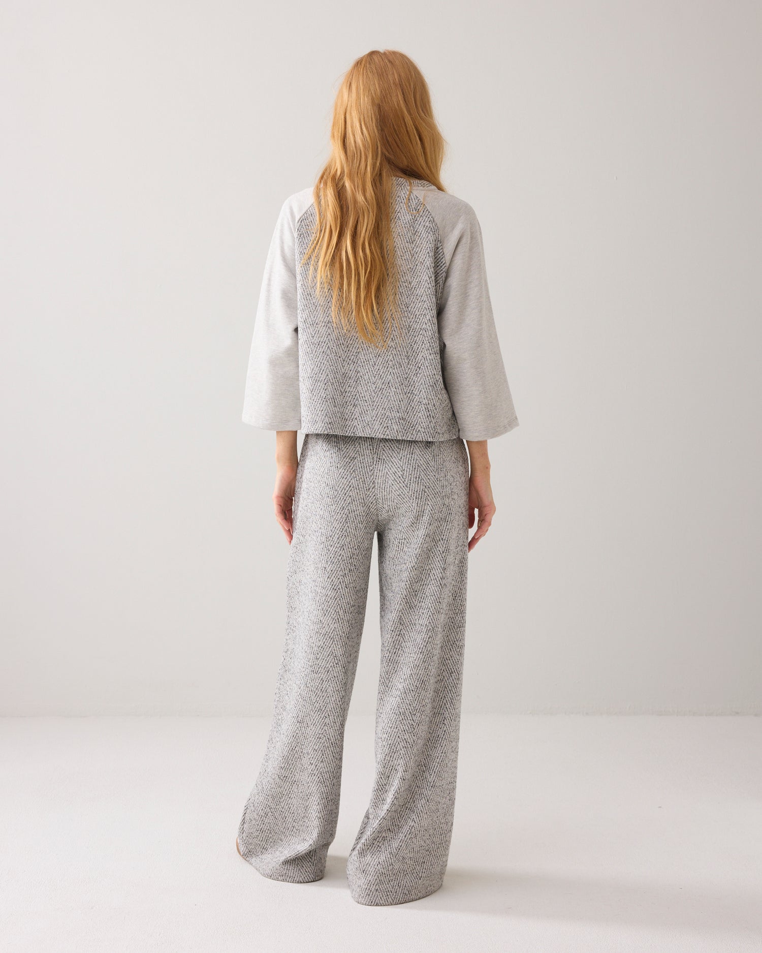 Boxy sweater met visgraat jacquard