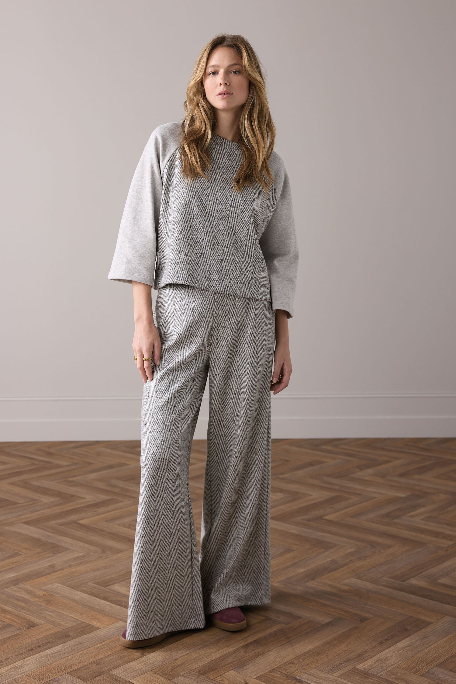 Boxy sweater met visgraat jacquard