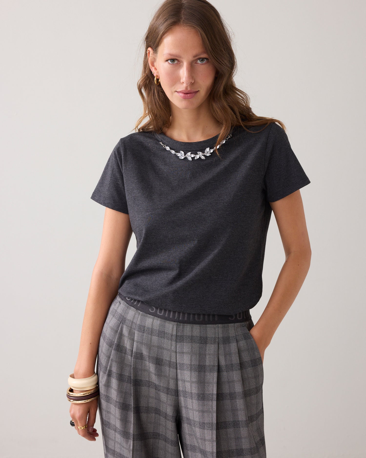 T-shirt with rhinestone necklace
