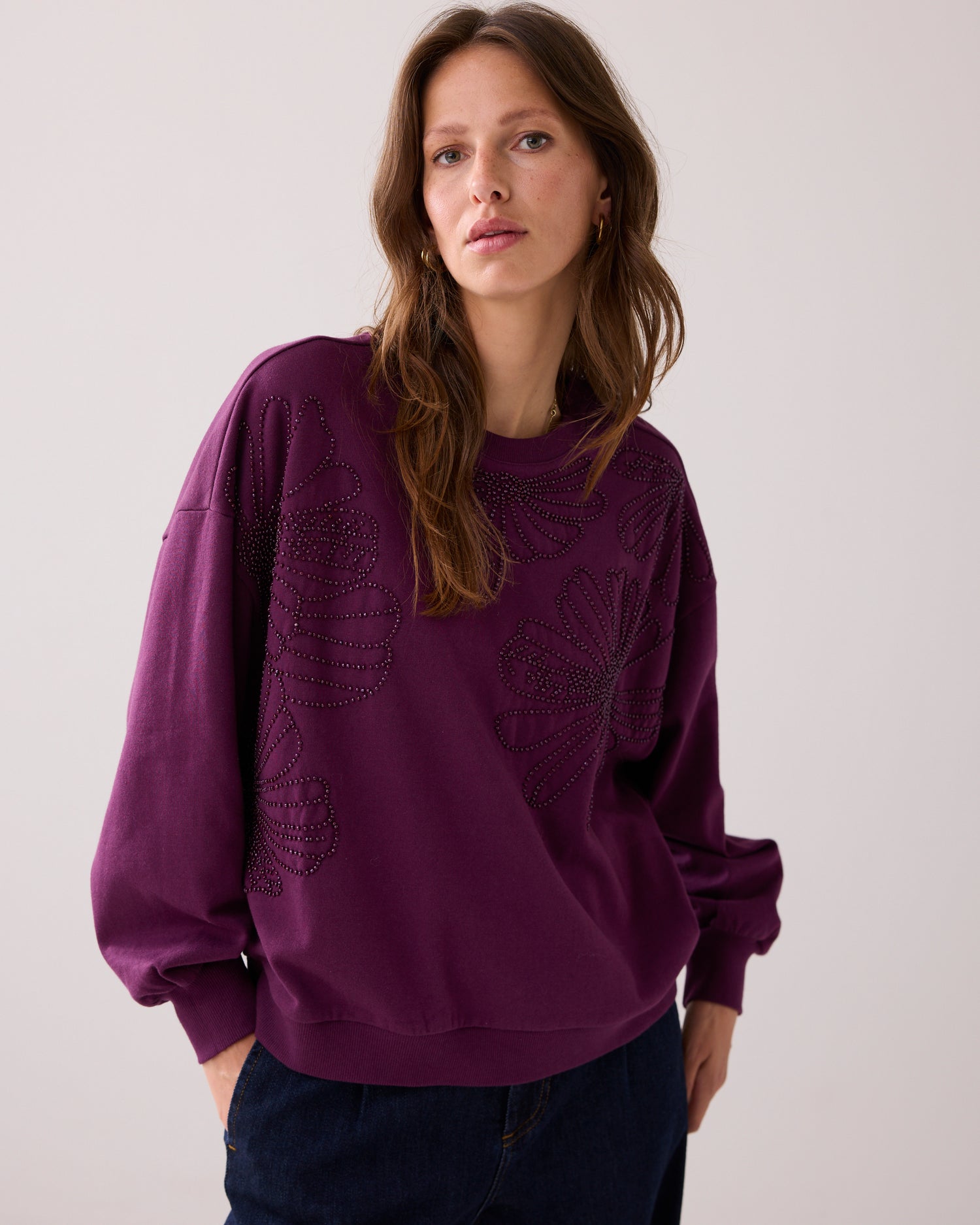 Oversized hand-embroidered jumper