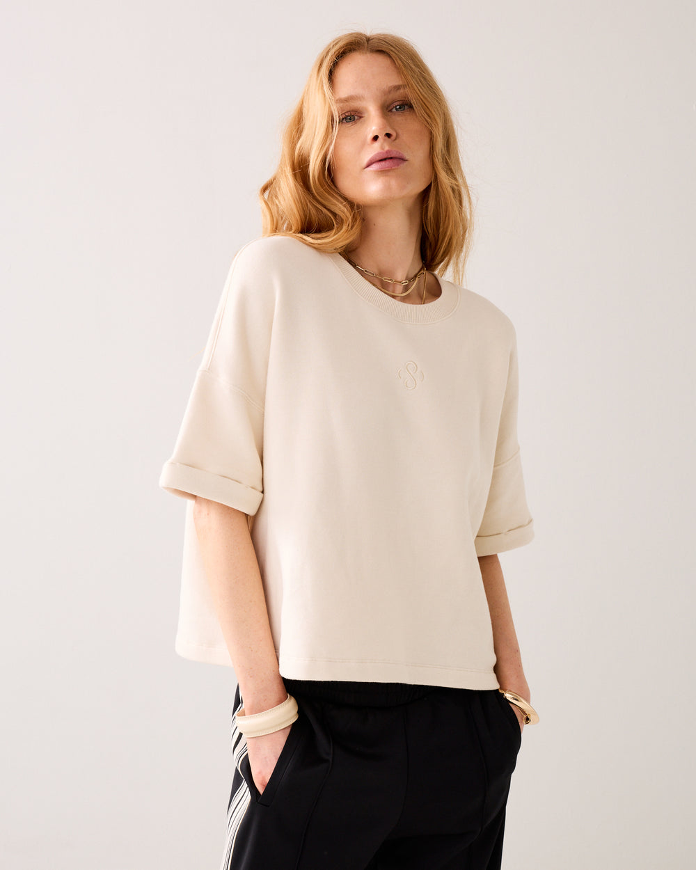 Boxy sweater korte mouw