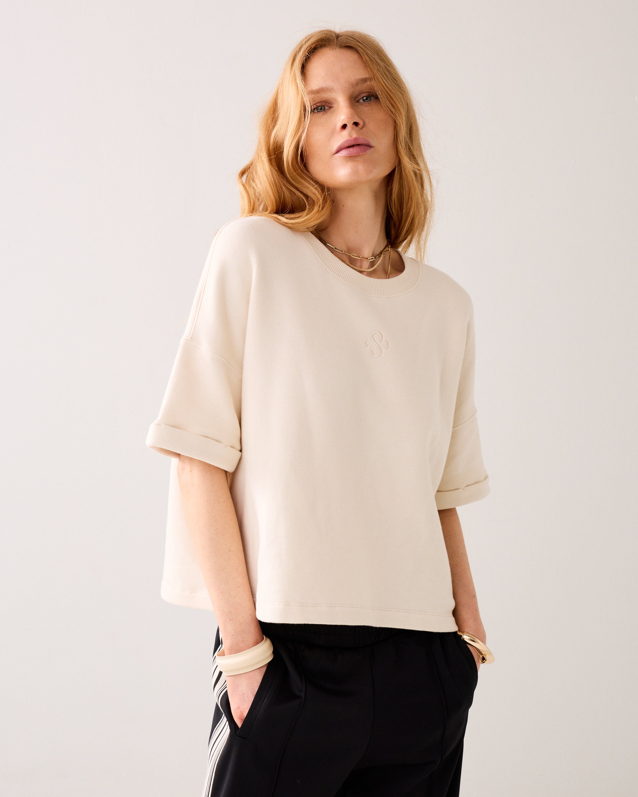 Boxy sweater korte mouw