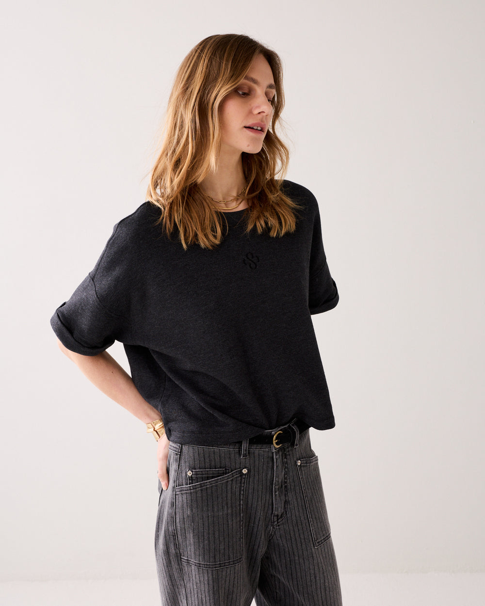 Boxy sweater korte mouw
