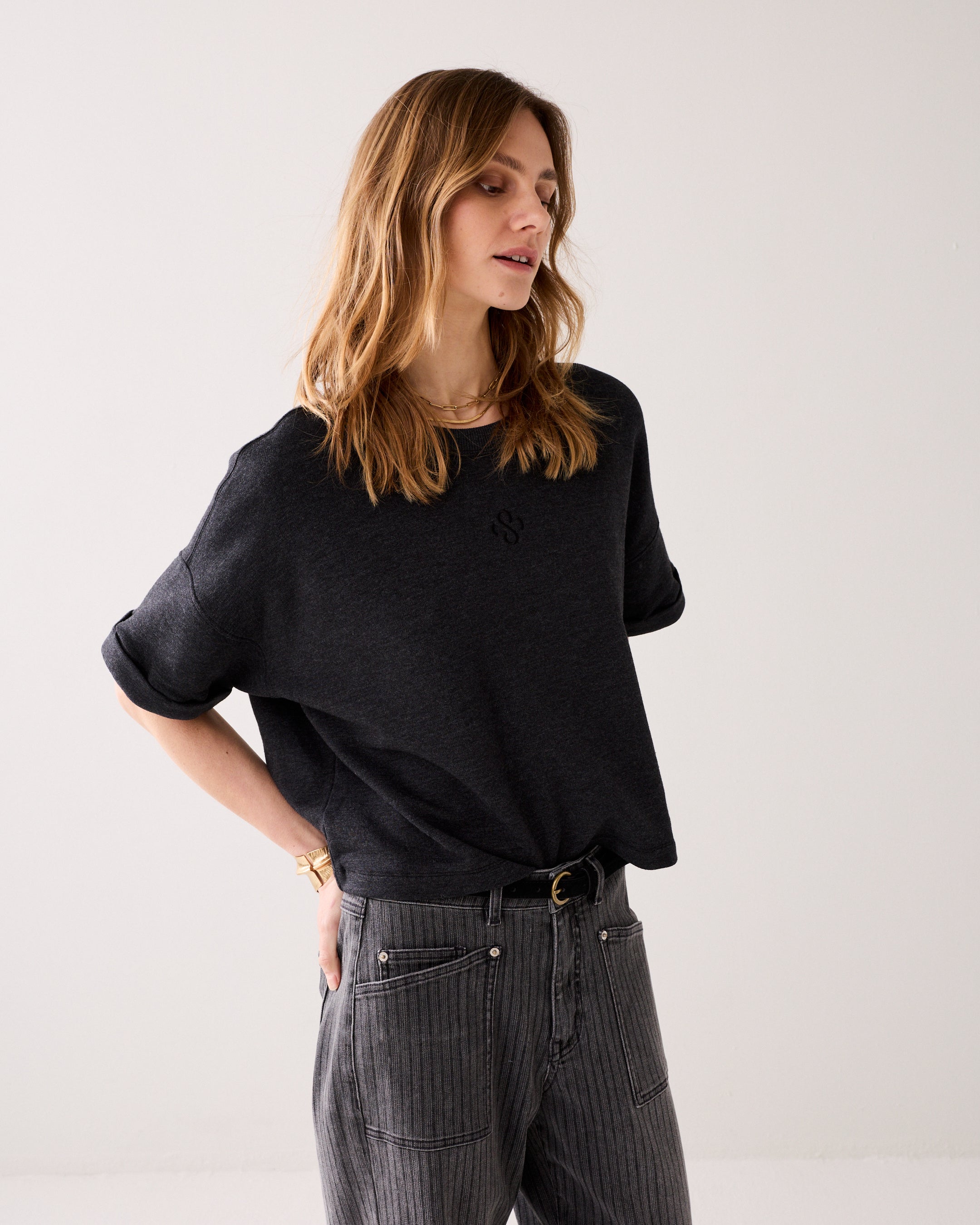 Boxy sweater korte mouw